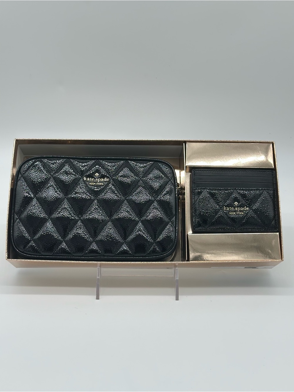 kate spade Black Quilted Zip Wallet and Card Holder Gift Set
